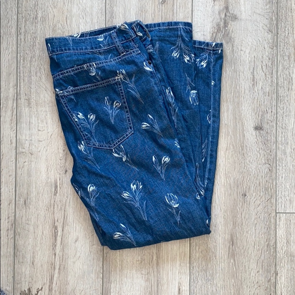 Anthro jeans with tulip print
